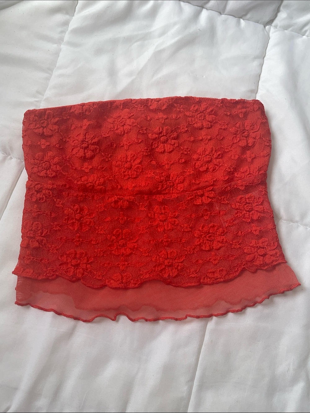 Kimchi Blue Red Lace Strapless Crop Top